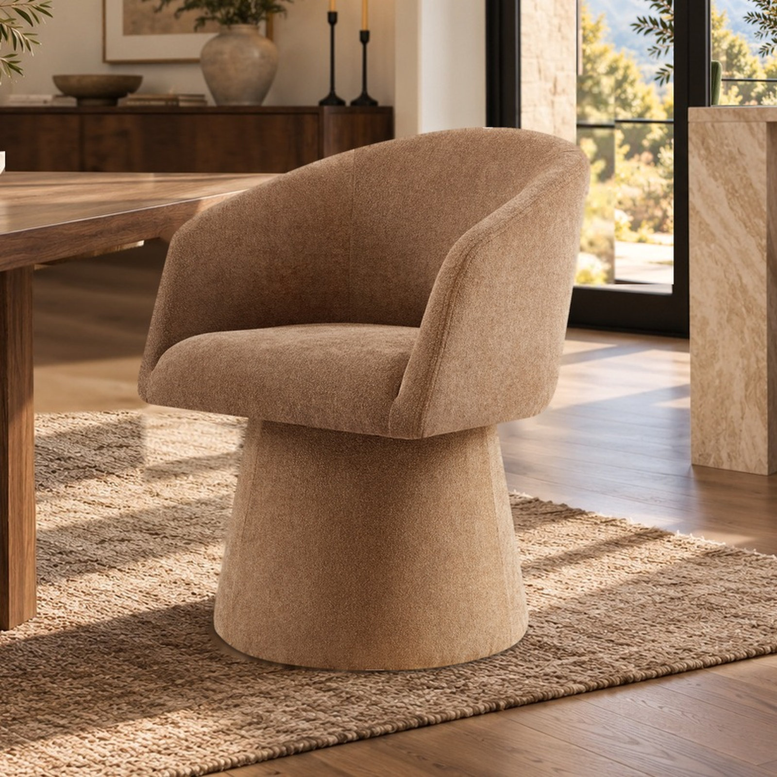 Kyo Swivel Dining Armchair, Elite Camel