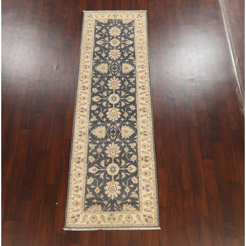 Tapis de couloir gris anthracite en laine noué à la main de conception unique 2 pi 11 po x 9 pi 8 po Johnay