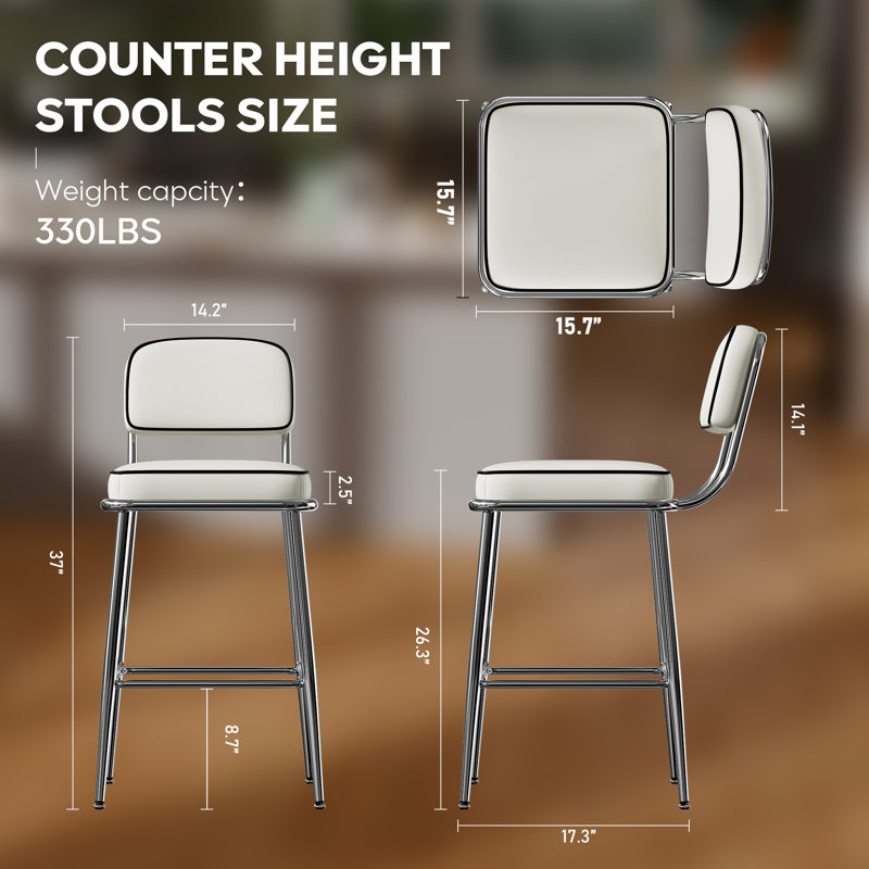 26 inch Counter Height Bar Stools Counter Stools with Back, White, 2
