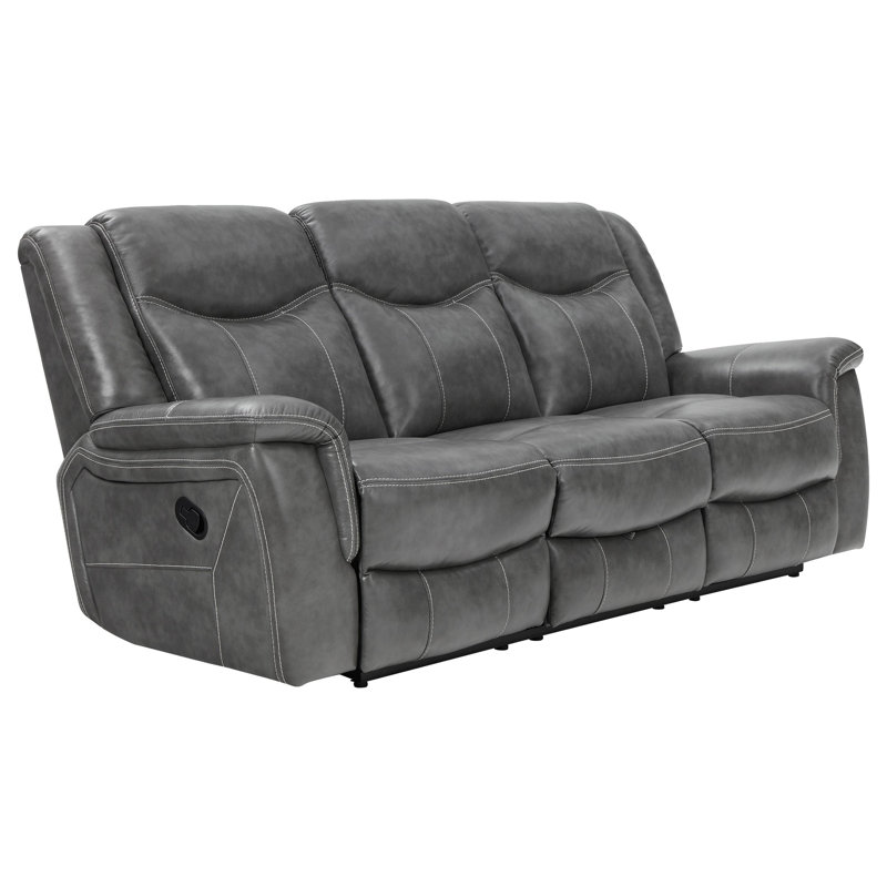 2-Piece Upholstered Padded Arm Motion Sofa Set Grey