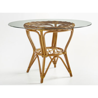 Galindo Round Glass Top with Wicker/Rattan Base Dining Table