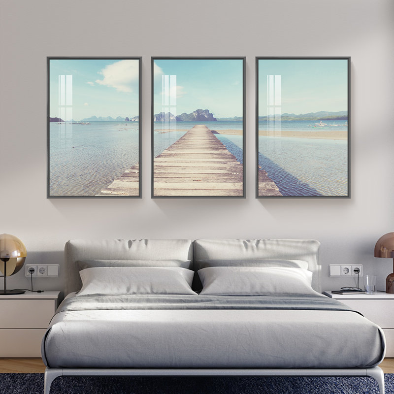 Bord de mer - Photographie flottante sur toile 3 pièces, H 48,3 po x l 72,9 po x P 1,65 po, Noir