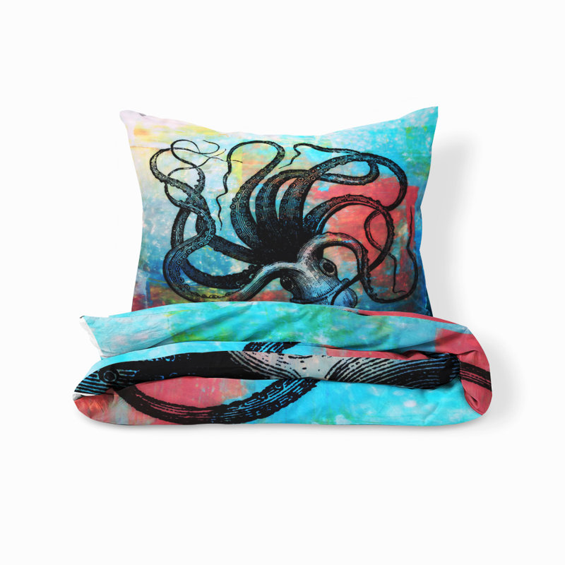  Ensemble de housse de couette Dark Tie Dye Octopus, Housse de couette simple et 2 taies décoratives