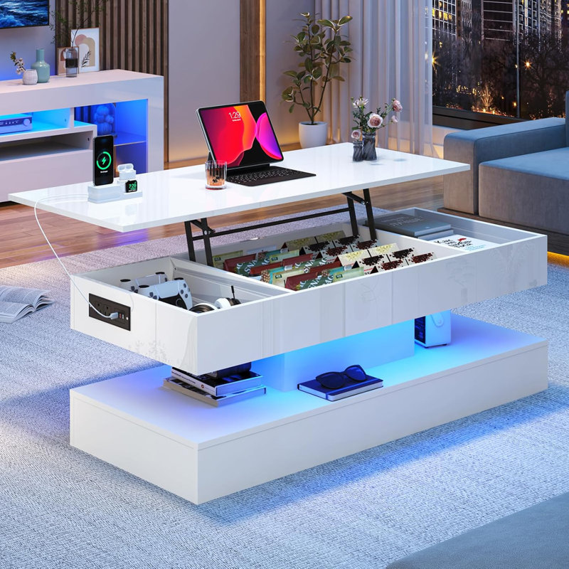 Table basse de salon avec tiroir de rangement, blanc