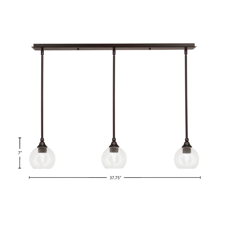 3 Light Stem Hung Linear Pendalier, 7" H x 37.75" W x 5.75" D, Clear, Oil Rubbed Bronze
