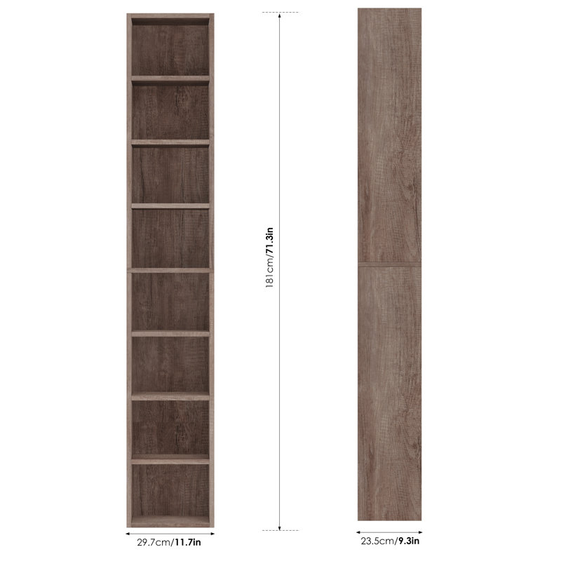 Gracyn 8-Tier Narrow Bookshelf With Adjustable Shelves, Dark Oak, 2