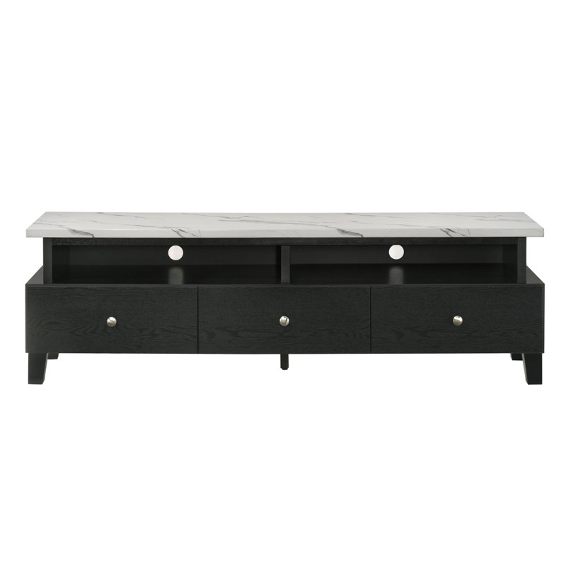 Meuble télé 1 pièce moderne avec faux accents de marbre et pieds argentés