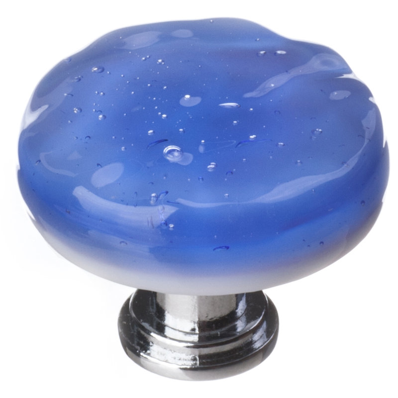 Poignée ronde en verre Glacier, Chrome poli, Bleu ciel