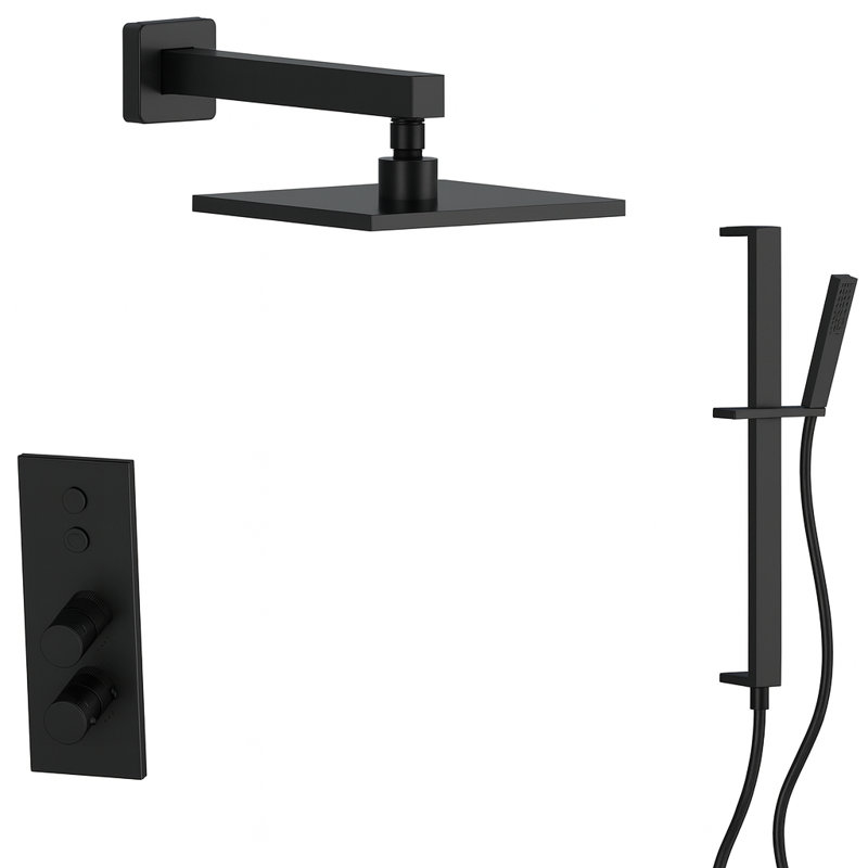 LineaBox Vertical Square Shower System with 2-Way Diverter, 8-Inch Rain Shower Head and Hand Shower with Slide Bar, Valve Included