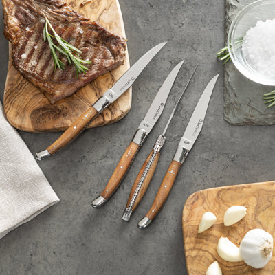 Au Nain Laguiole Steak Knives with Olive Wood Handles, 4-Piece Set