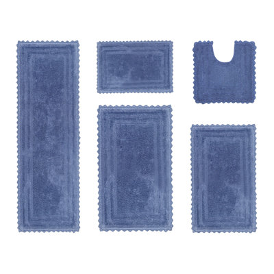 Janayia 100% Cotton Tufted 5 Piece Bathroom Rug Set, Reversible, Super Absorbent & Extra Soft Machine Washable Bath Rug Ideal for Shower & Tub Areas