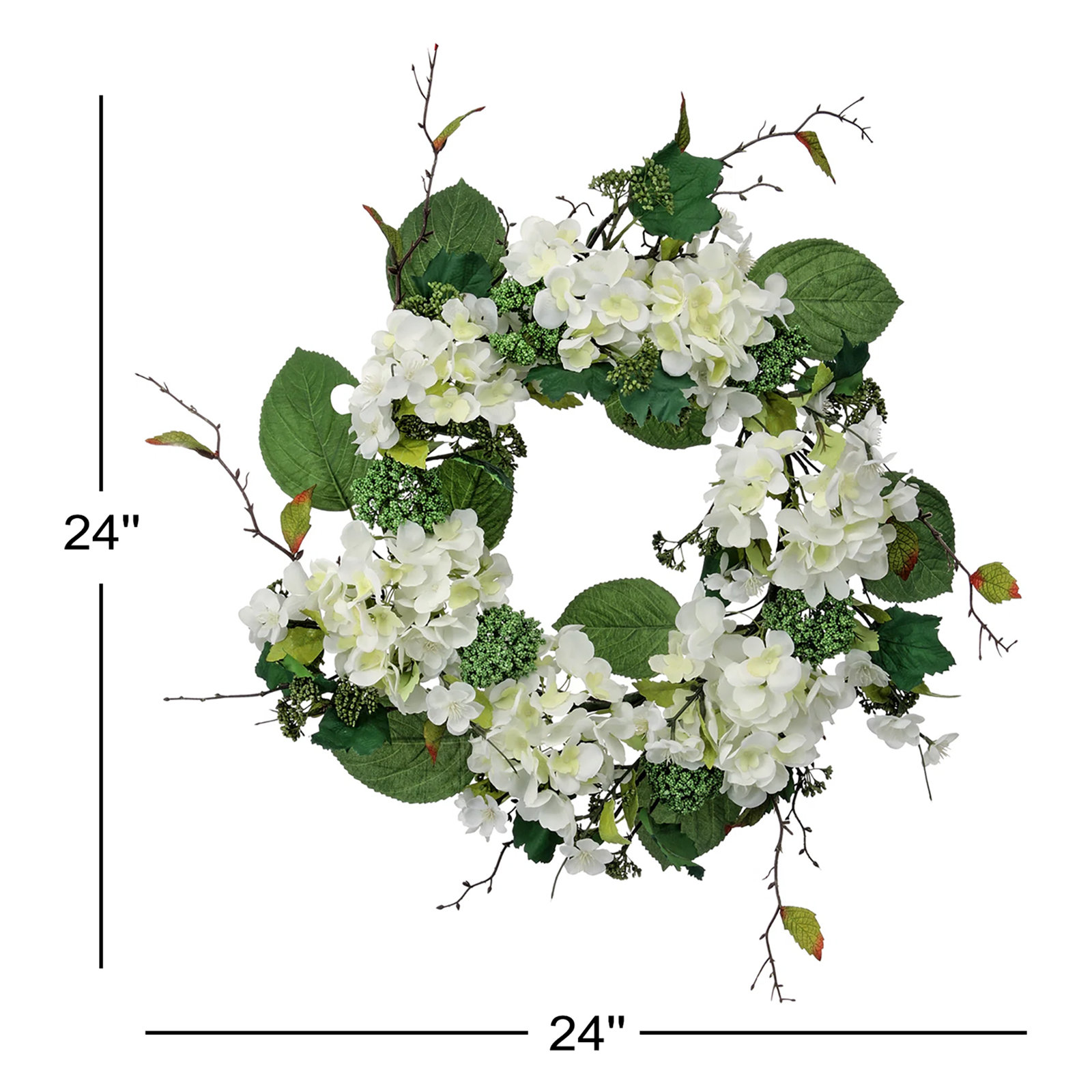24" Garden Hydrangea Wreath, White