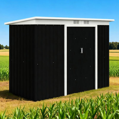 Remise de rangement extérieure grise 9 pi x 4 pi avec ventilation et portes verrouillables doubles pour organiser les outils dans les portes sombres du patio, cadre en acier galvanisé, bon usage dans le garage