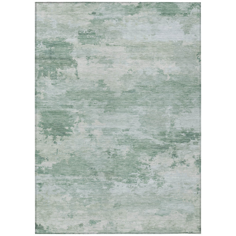 Machine Washable Indoor/Outdoor Xhevrie Mint Rug, Rectangle 9' x 12'