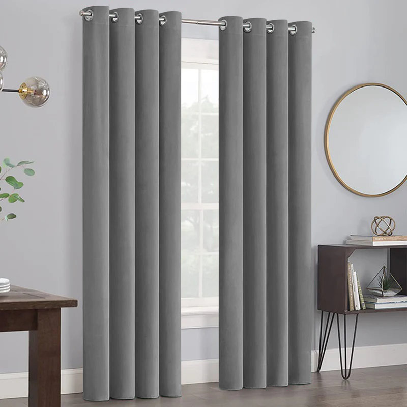 Myron Heavy Crushed Velvet Eyelet Room Darkening Thermal Drape Curtains, 168cm Width x 228cm Drop, Grey