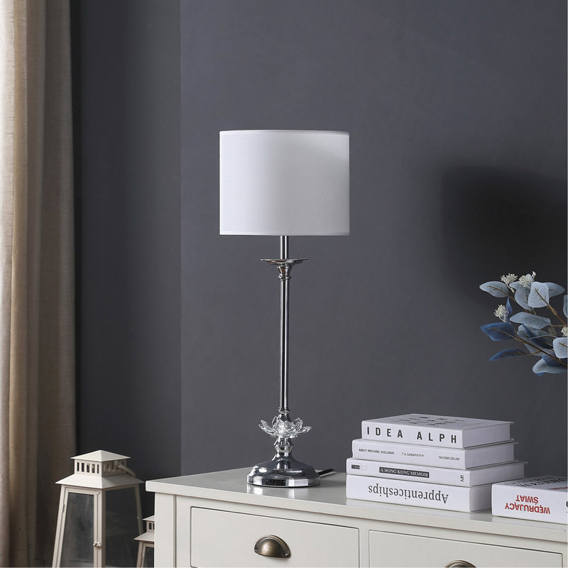 Lampe de table en métal chromé à motif floral 25,5 po