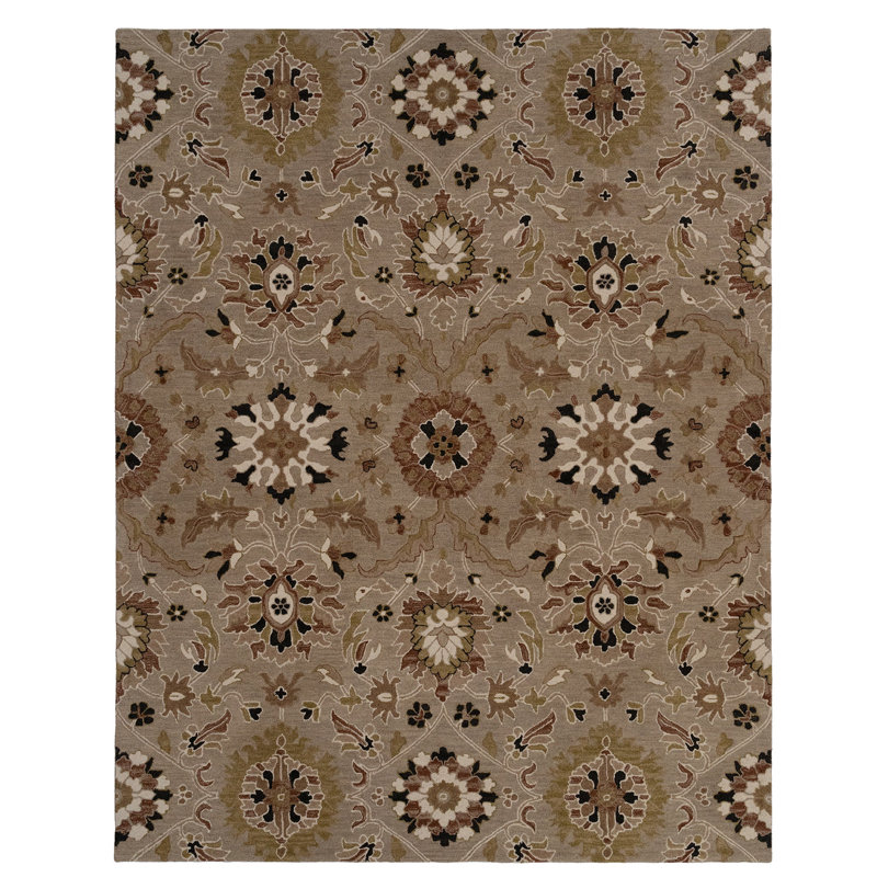 Rectangle Urda-Keshan Wool Area Rug with Non-Slip Backing, Rectangle 8' x 10'