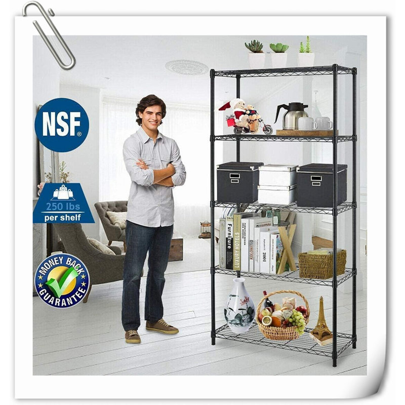 Étagère de rangement en métal l 36 po, H 72 po x l 36 po x P 14 po, Noir