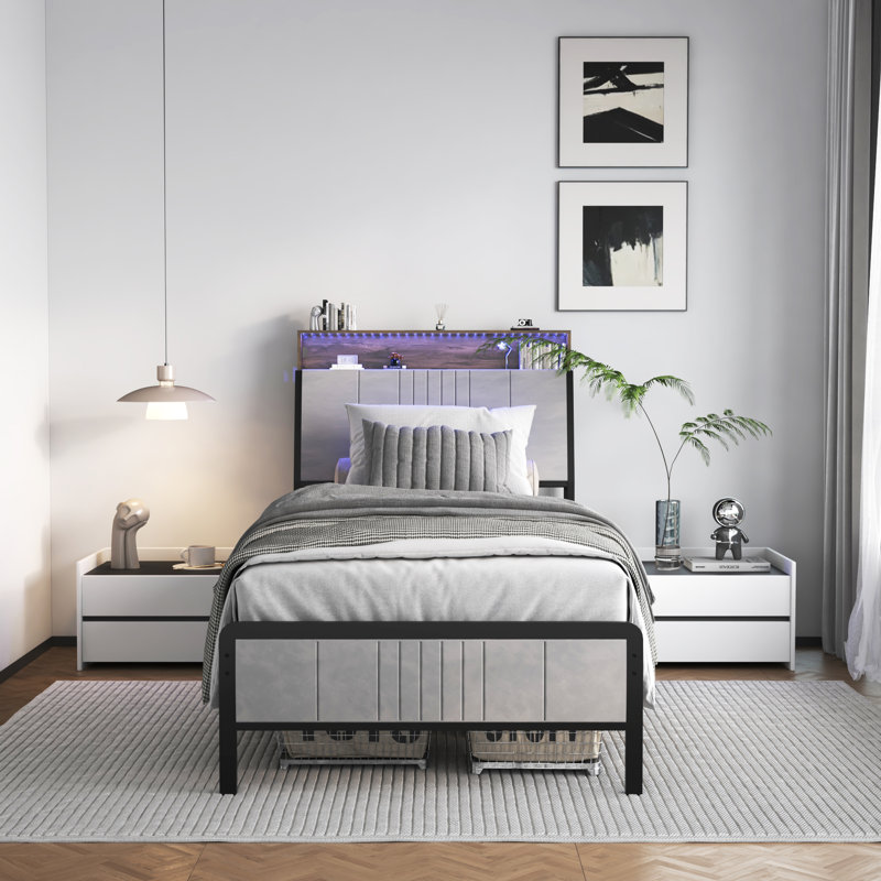 Upholstered Twin Bed Frame With Led Headboard, Twin
