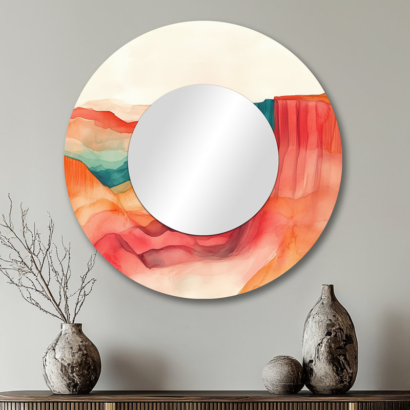 Falaises aux teintes vertes mélangeant des canyons rouges - miroir mural décoratif moderne, impression sur métal, 29" x 29"
