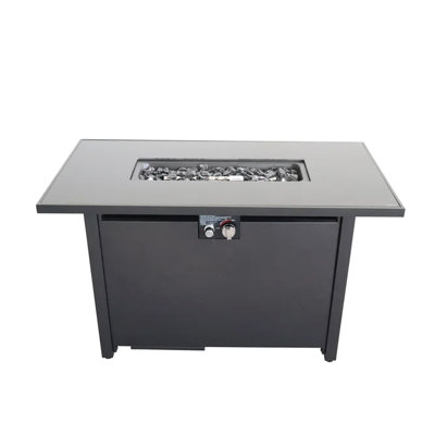 25" H Steel Outdoor Fire Pit Table With Lid - Chic Patio & Deck Heating Table, Material, Rustproof Finish, Stainless Top, Lava Rocks, Side Door For Fuel Tank, Ignition Control, Protective