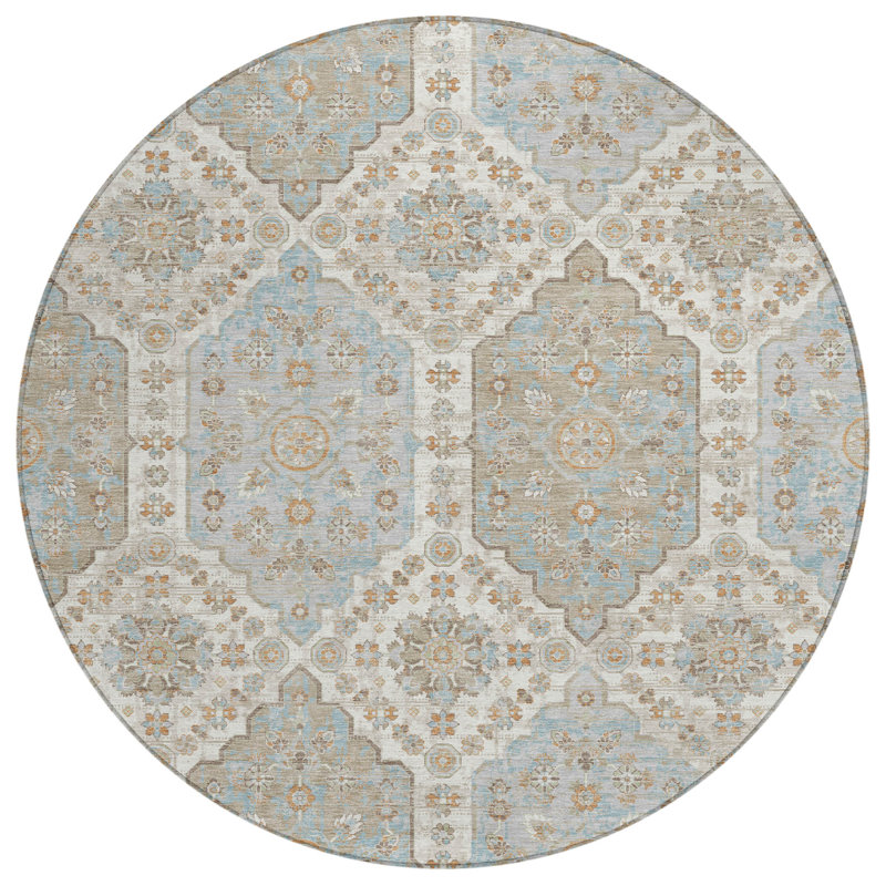 Machine Washable Indoor/Outdoor Chantille ACN2643 Damask Rug, Ivory, 8' Round