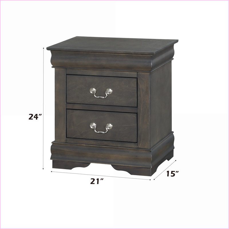Table de chevet de rangement à 2 tiroirs gris foncé pour chambre à coucher