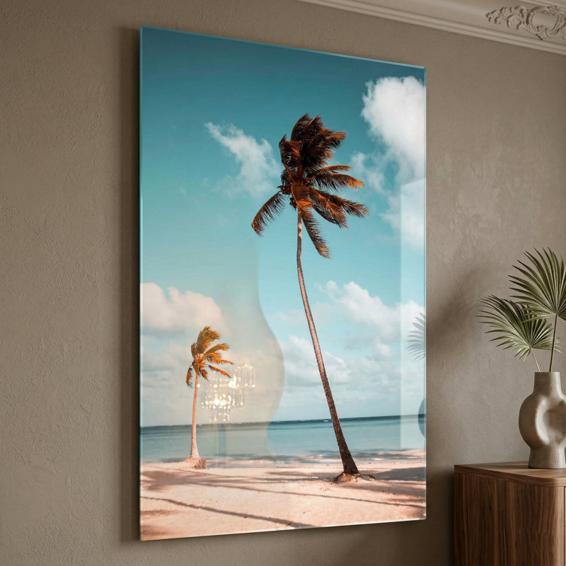 «Island Serenity», palmiers tropicaux, impression sur verre trempé