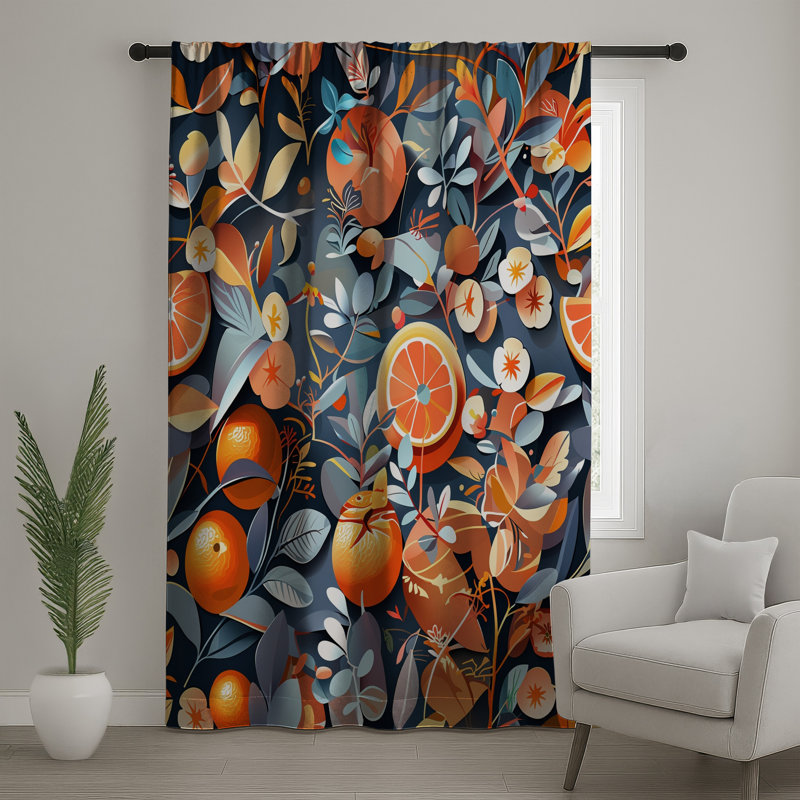 Rideaux oranges, voilages et voilages à motif floral - 1 panneau, 50 po x 92 po - 1 panneau, Transparent