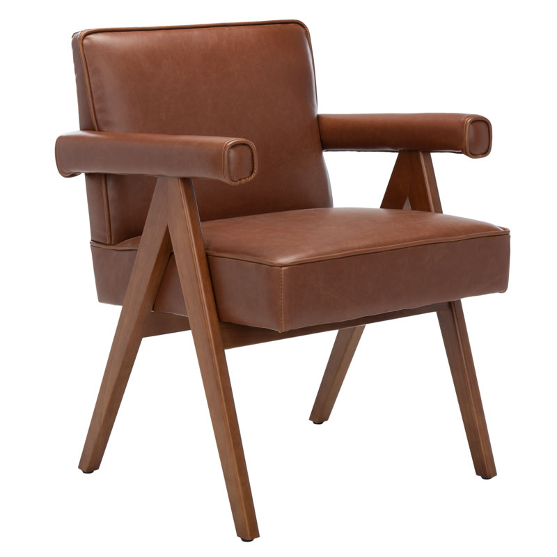 Fauteuil large en velours de 23,23 po, Similicuir cognac, Noyer