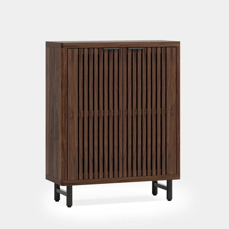 Range-chaussures en bois à 6 niveaux avec portes à persiennes et tablettes réglables Tribesigns