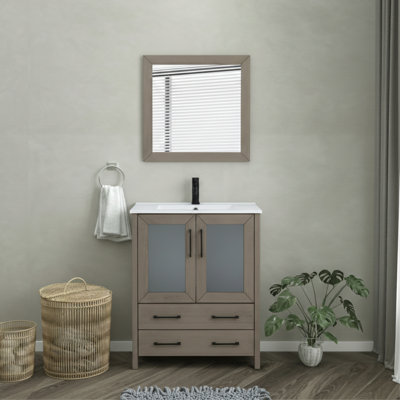 Ensemble de meuble-lavabo autoportant 30 po avec plateau en céramique et miroir assorti Brescia