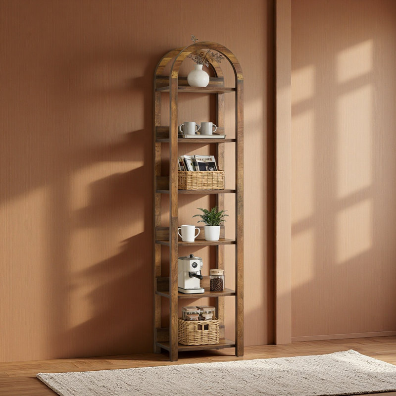 Étagère de rangement, bibliothèque à 6 niveaux, bibliothèque mince arquée