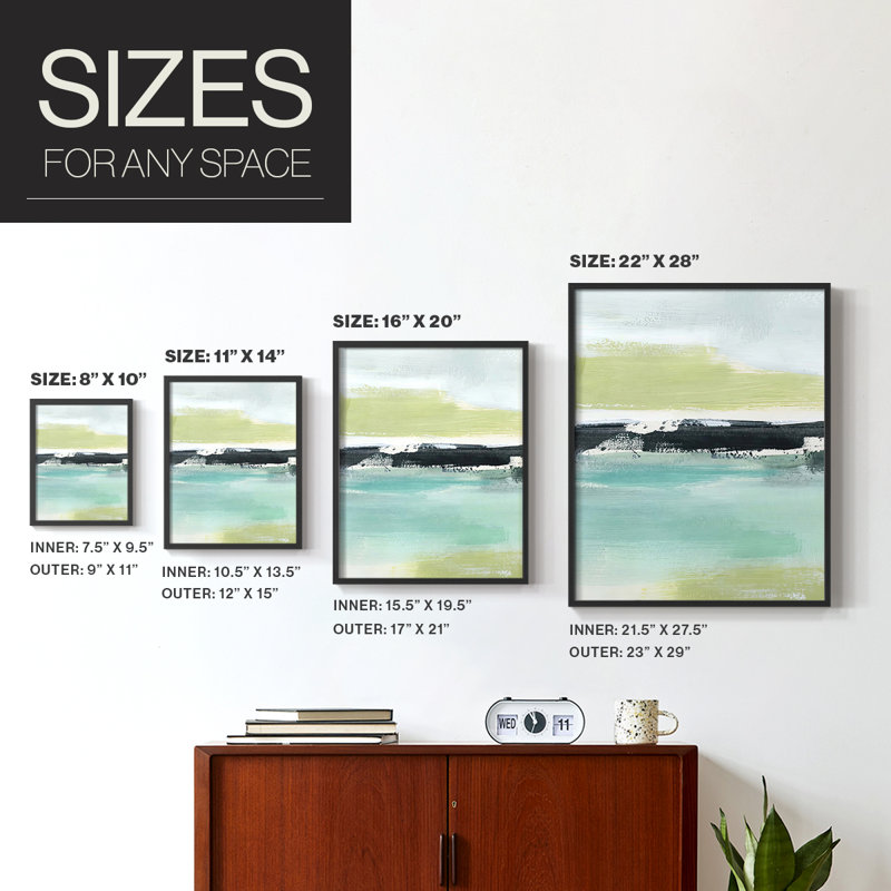 Sea Green Layers II Framed Print - Solid Wood, H 30 po x l 24 po, Noir, noir, noir, noir