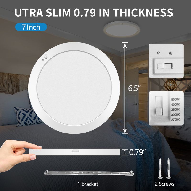 2 Pack Motion Sensor Ceiling Light Indoor Wired PIR, 5CCT, Motion Sensor Closet Light 7 in, 12W, Timer, Motion Activated Flush Mount Ceiling Light for  Hallway, Pantry