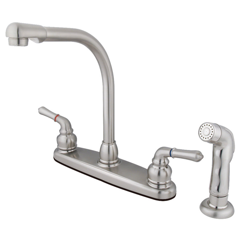 Magellan Centerset Double Handle Kitchen Faucet, Brushed Nickel/Polished Brass, With Spray