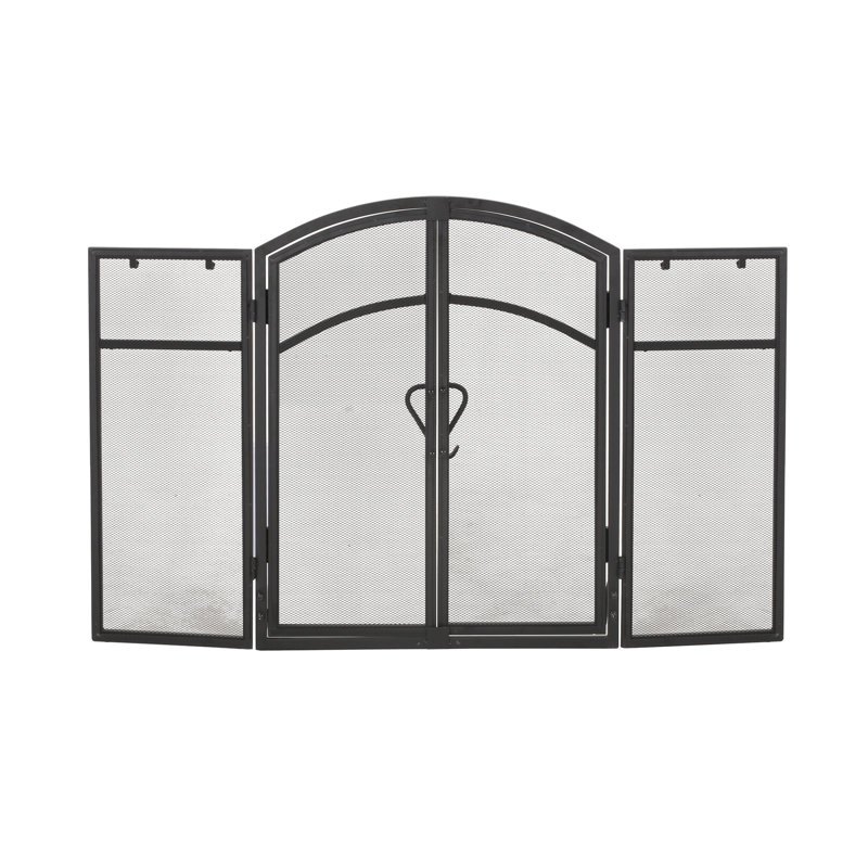 Pare-étincelles en fer avec portes et 4 outils, noir mat, 50,5 po x 32 po 5,5 po pliable noir mat, 5,61 pouces de profondeur, 50,91 de largeur