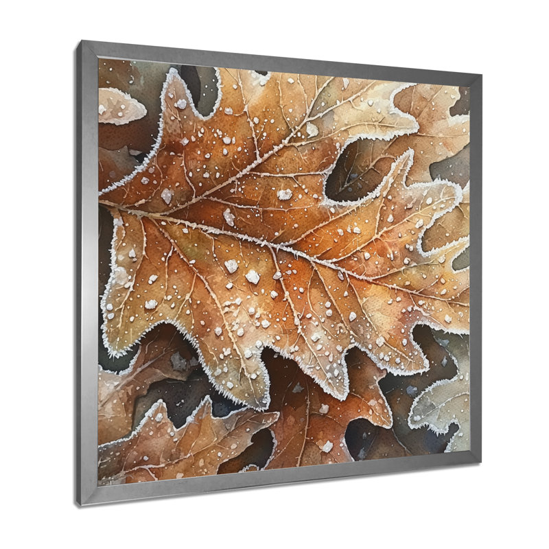 Frosty Oak Leaf III - feuilles, art mural, Reproduction encadrée d'une seule photo, Argent, H 16 po x l 16 po