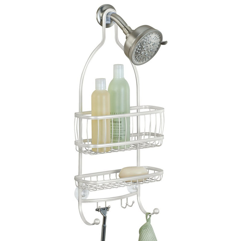 Pearl White Metal Hanging Shower Caddy with Hooks