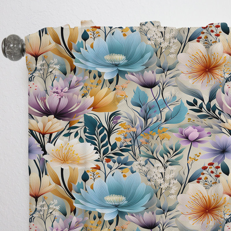 Motif botanique pastel arc-en-ciel I - Rideau bohémien - Velours obscurcissant - 1 panneau, L 52 po x L 90 po