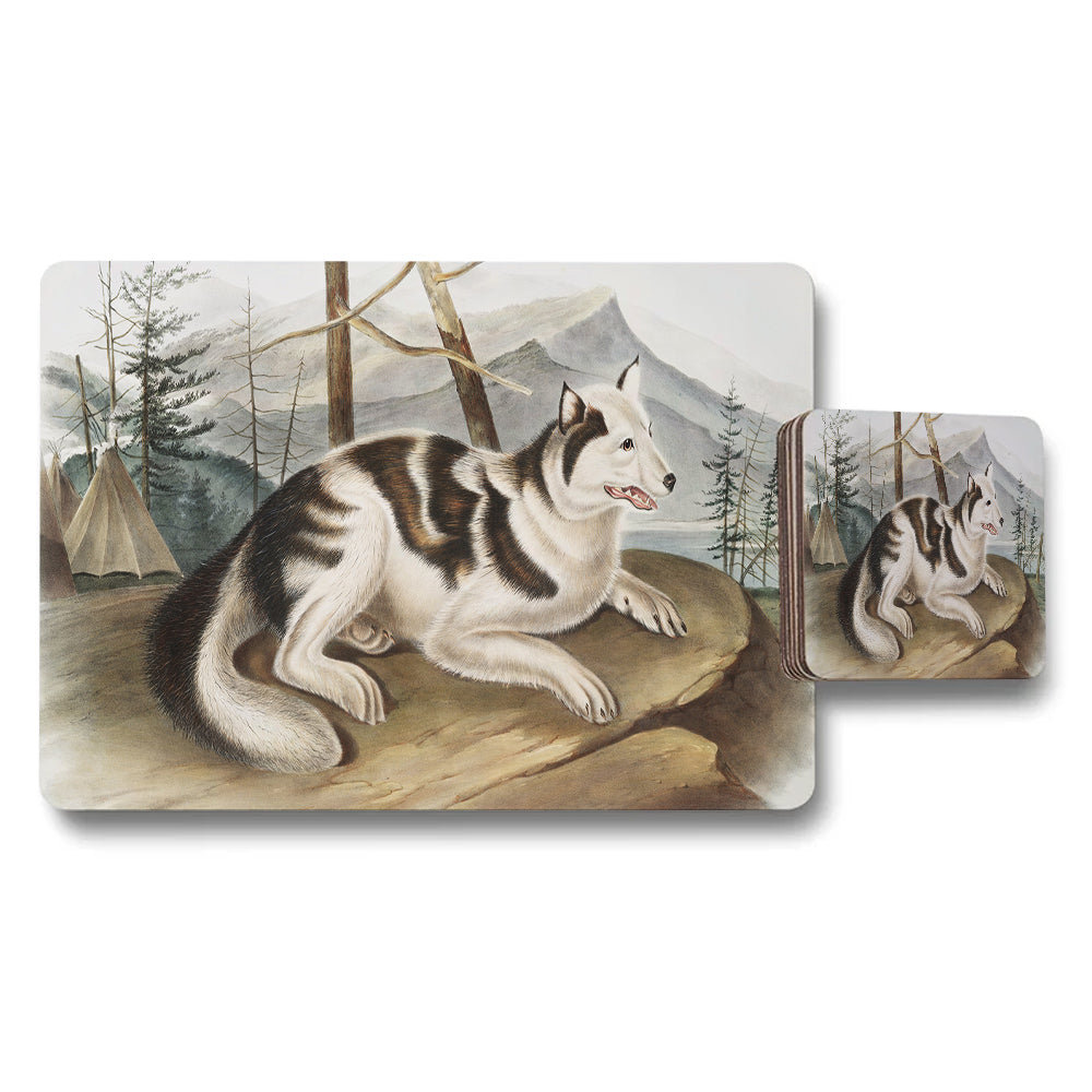Husky Dog in Mountain Landscape Placemat and Coaster Set
