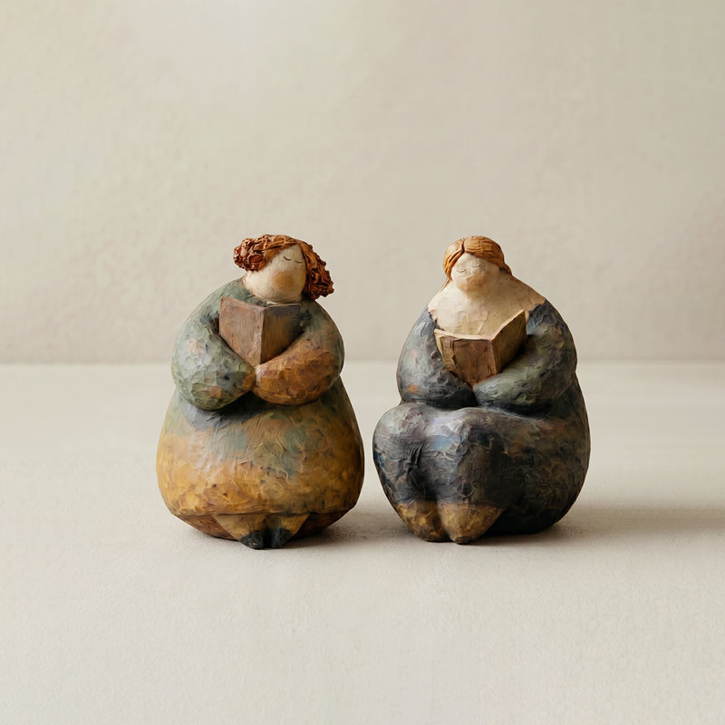 Ensemble de 2 figurines de lecteur assises, sculptures en résine pour amoureux de livres pour bibliothèque, table d'appoint et manteau de cheminée