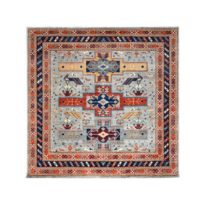 12'x12' Stormy Sky Grey All Wool Caucasian Design Square Hand Knotted Rug 8CB10512A35B4E16945633521BF91865