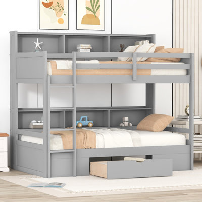 Lit superposé simple gris avec espace de rangement fonctionnel - idéal pour les petites chambres à coucher