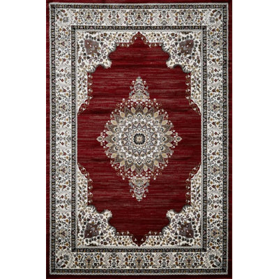 Sutphin Collection Medallion Transitional Area Rug, Red