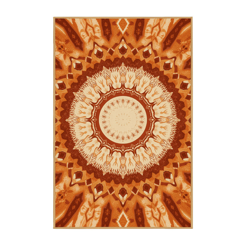 Tapis marocain bohème lavable à la machine en brun - reliure brun clair, 8 x 10