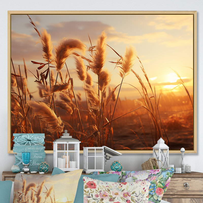 Coucher de soleil, Meadows d'été I, Cadre naturel flottant, H 34 po x l 44 po x P 1,5 po