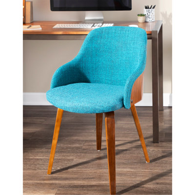 Chaise de salle à manger / d'appoint en bois de noyer et tissu bleu sarcelle