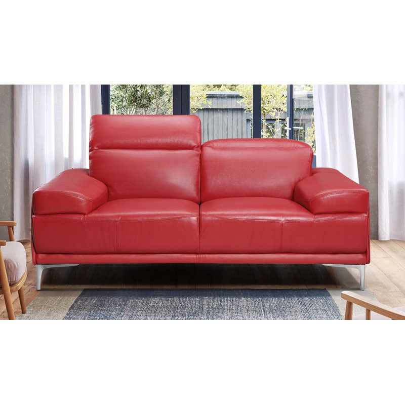 Mcglynn Upholstered 86'' Sofa, Red Faux Leather, 36.6" H x 72" W x 38" D