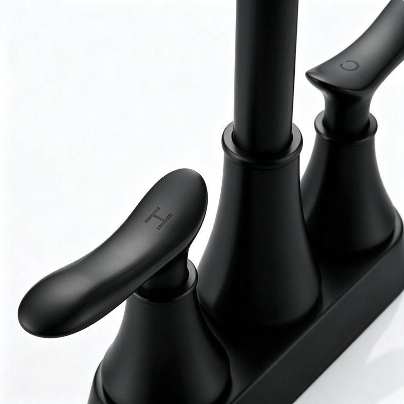 Robinet de lavabo de salle de bain à poignée double 4 po avec drain escamotable et conduites d'alimentation, Noir mat